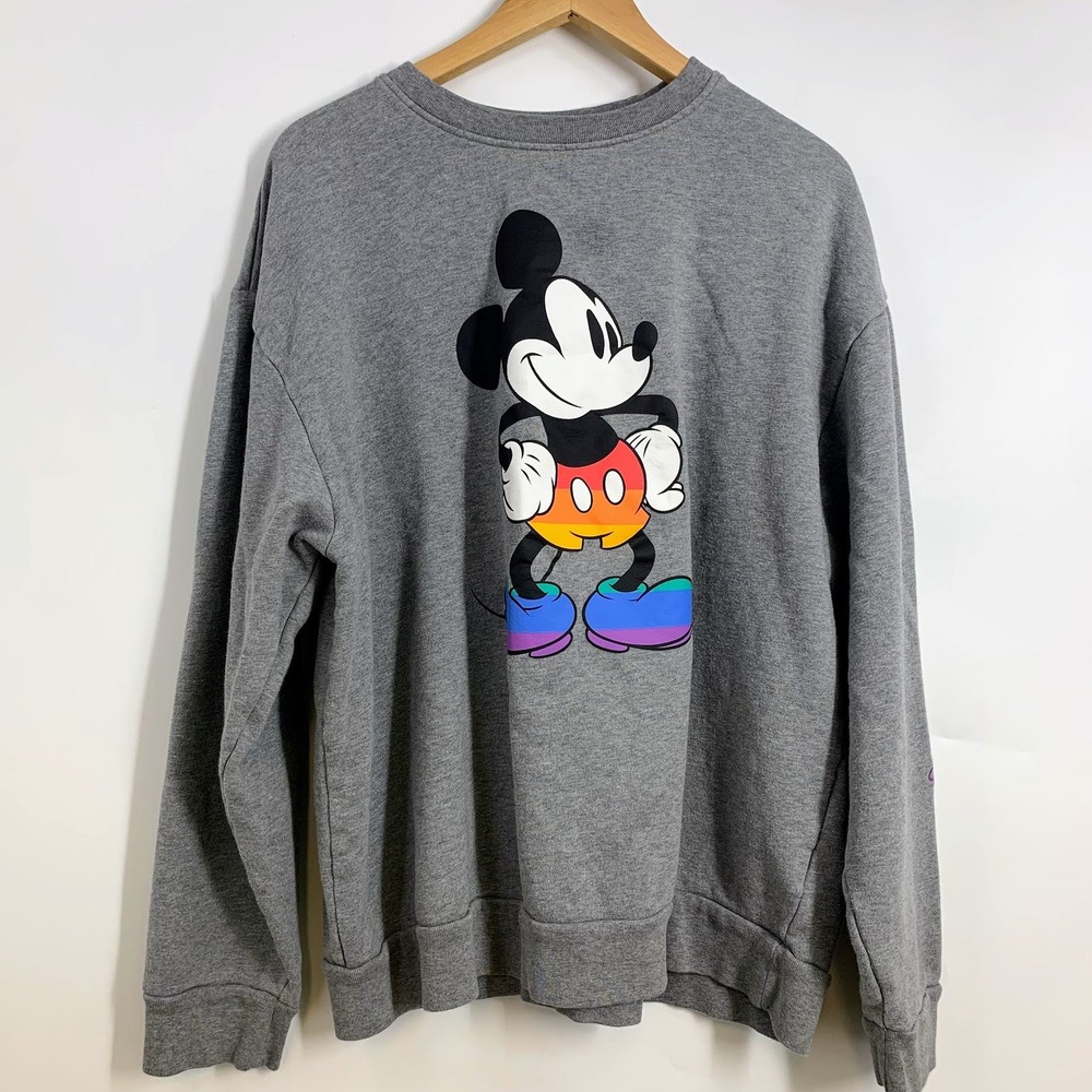 Disney‎ Mickey Mouse Rainbow Pride Sweatshirt Gray Women's Size L